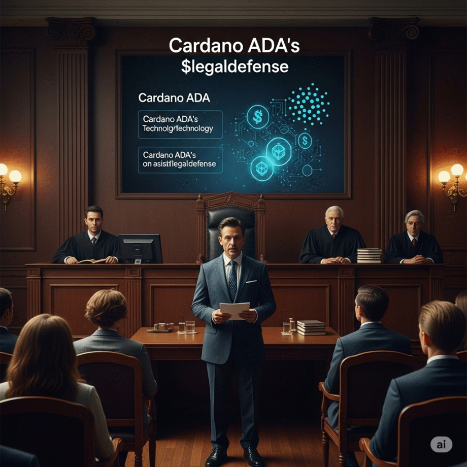 $legaldefense Cardano ADA Handle $legaldefense in a courtroom setting showing a star lawyer pleading his case.